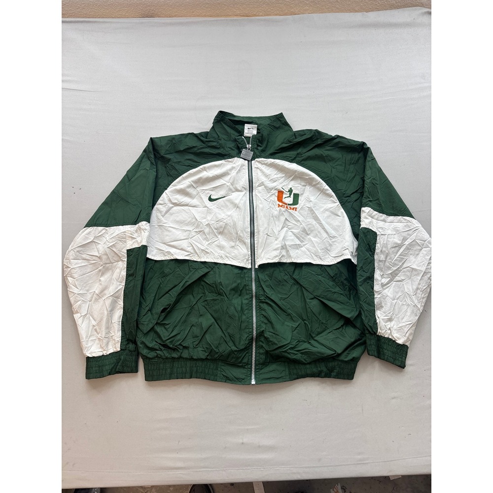 Vintage Nike Team Sports Miami Hurricanes Windbreaker Jacket Green White Mens M